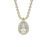 Yellow Gold Pear Shaped Diamond Halo Pave Pendant With U Cut Setting